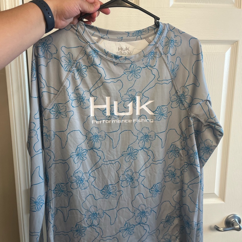Huk Gray Shirt with Blue Floral Pattern